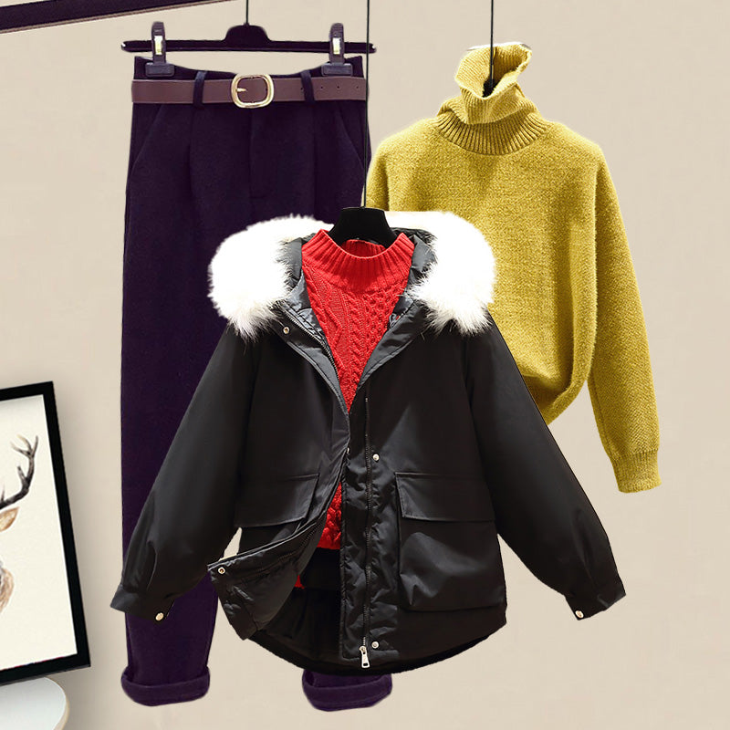 Women's Padded Jacket Sweater Set Made Of Cotton