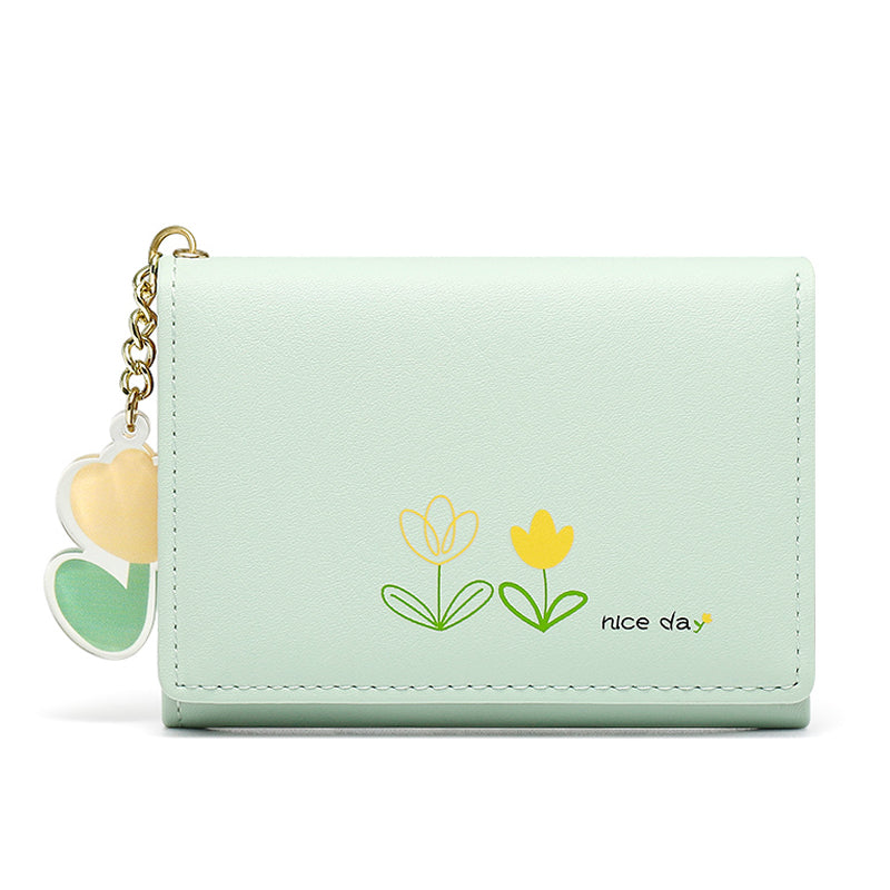 Simple And Cute Cartoon Student Folding Pu Wallet