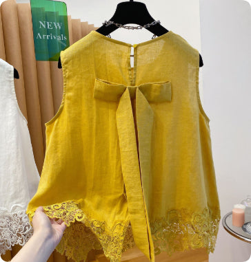 French-Style Lace Spliced Sleeveless Vest