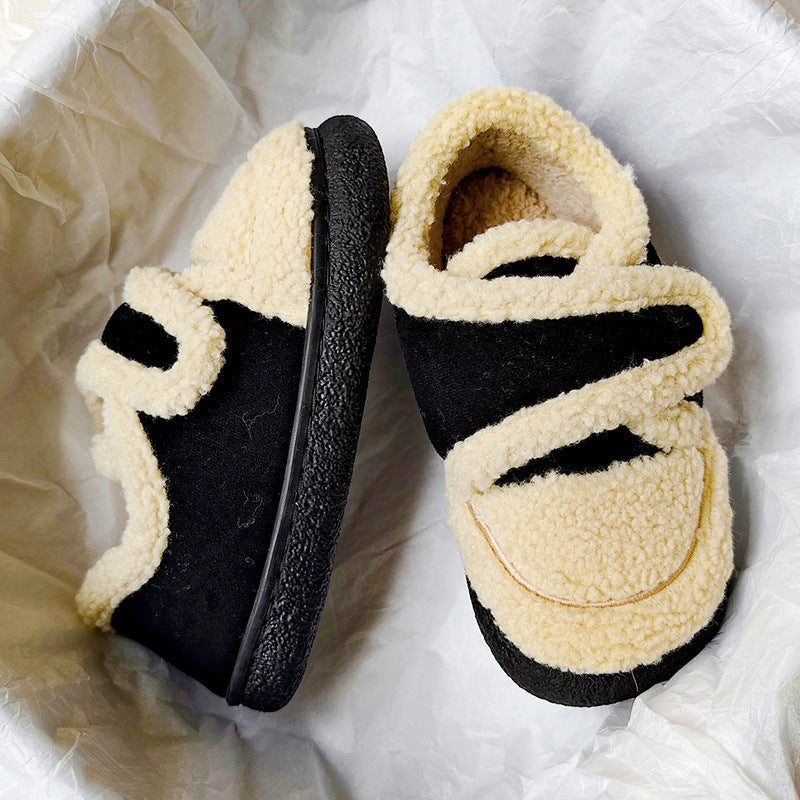 Retro Indoor And Outdoor Plus Velvet Warm Slugged Bottom Non Slip Cotton Slippers