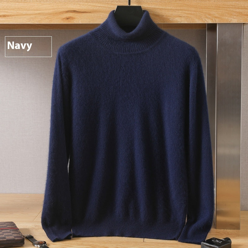 Efterår Vinter Mænd Høj Krave Løs Ensfarvet Pullover Mink Underdel Sweater