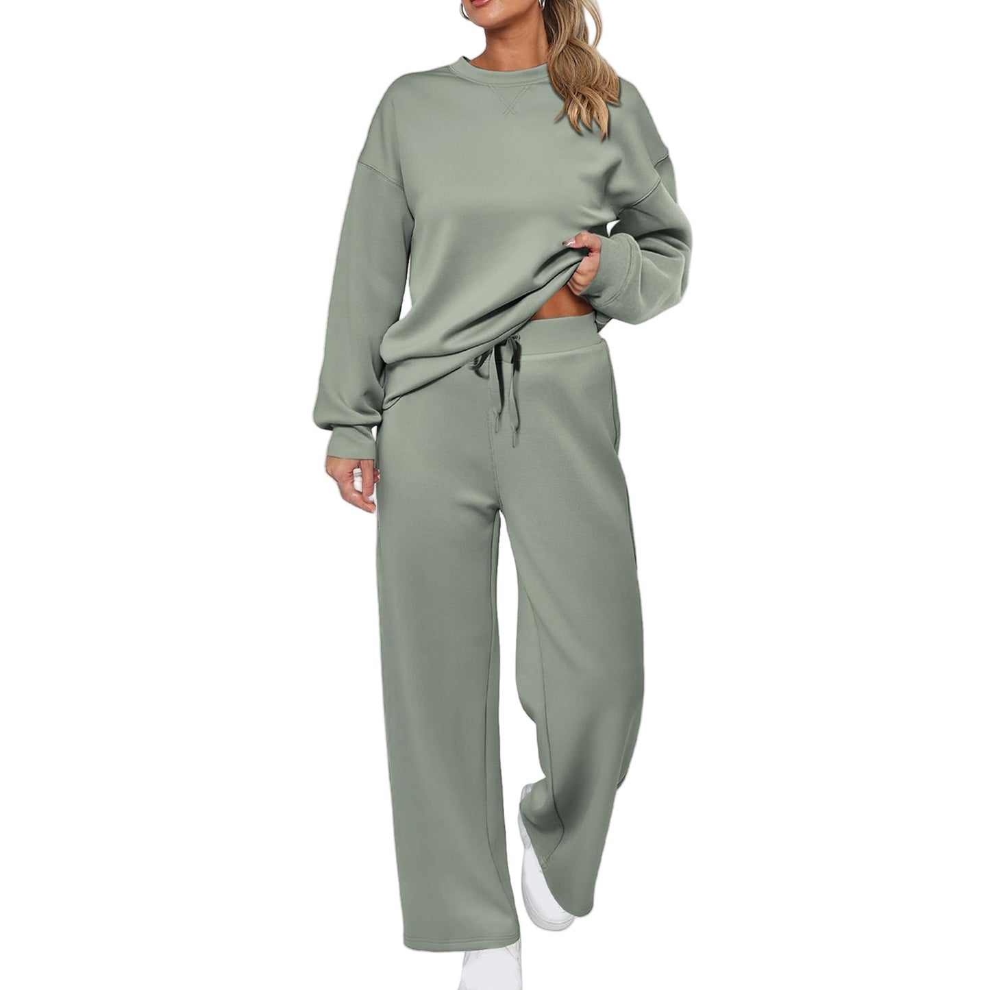 Long-sleeve Top And Casual Wide-leg Pocket Pants Sweatshirt Set