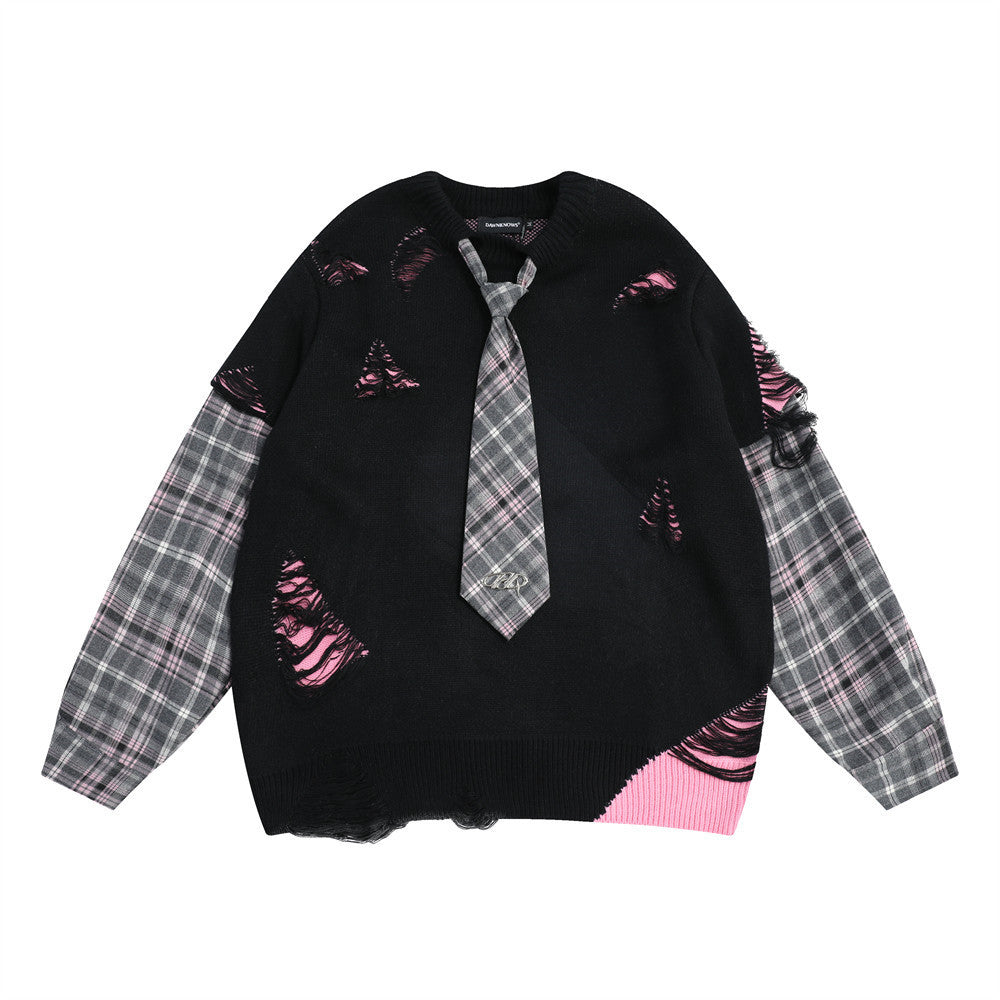 Stitching Fake Two-piece Round Neck Sweater