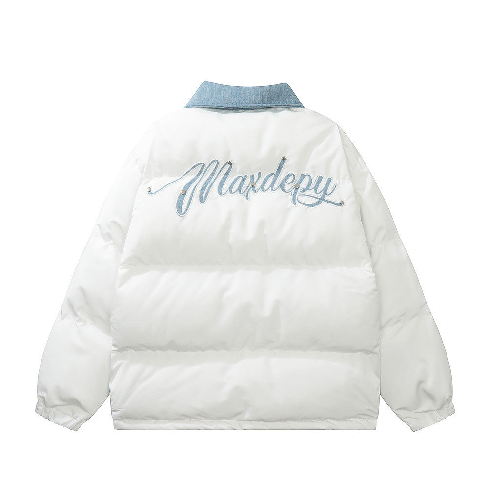Letter Patch Loose Lapels Color Matching Cotton-padded Jacket