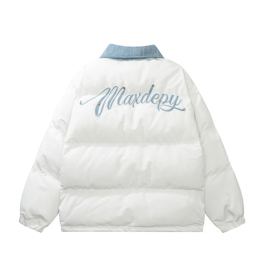 Letter Patch Loose Lapels Color Matching Cotton-padded Jacket