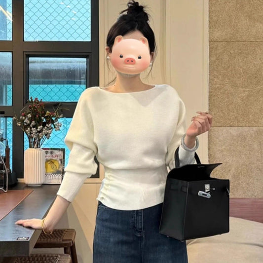 Gentle Little Fragrance Batwing Sleeve Black Knitwear