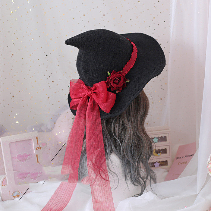 Lolita Halloween Retro Heksehat Maskerade Rose Stor Sløjfe Troldmandshat Gotisk Magisk Pigehat Cosplay Tilbehør Festdekoration