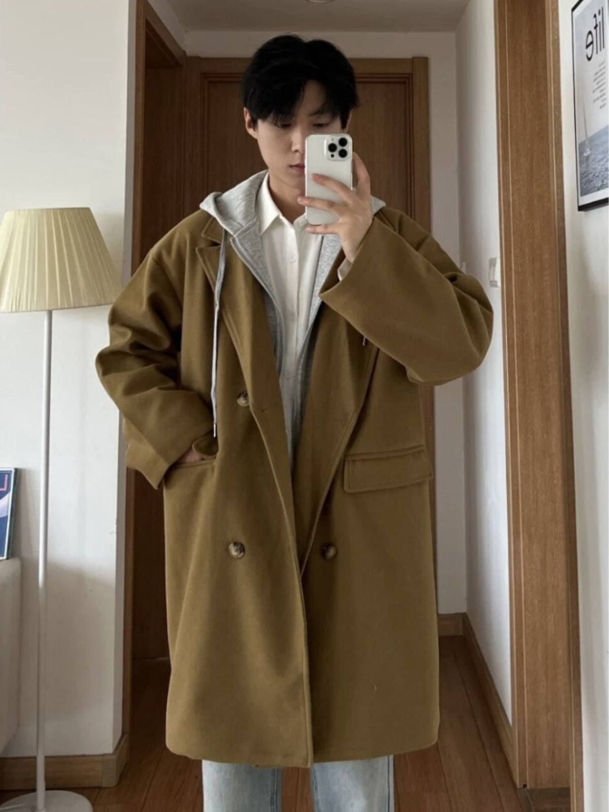 Men's False Two-piece Patchwork Hooded Loose Coat