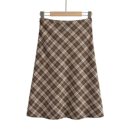 Retro College Style Plaid Contrast Skirt