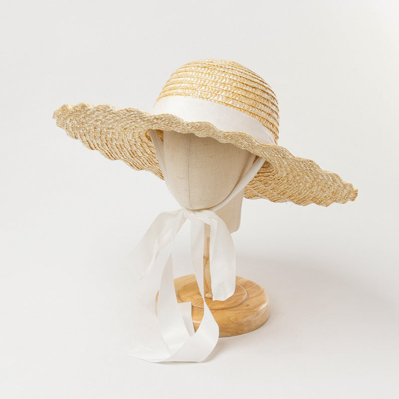 Children's New Shell Type Large Brim Strap Straw Hat