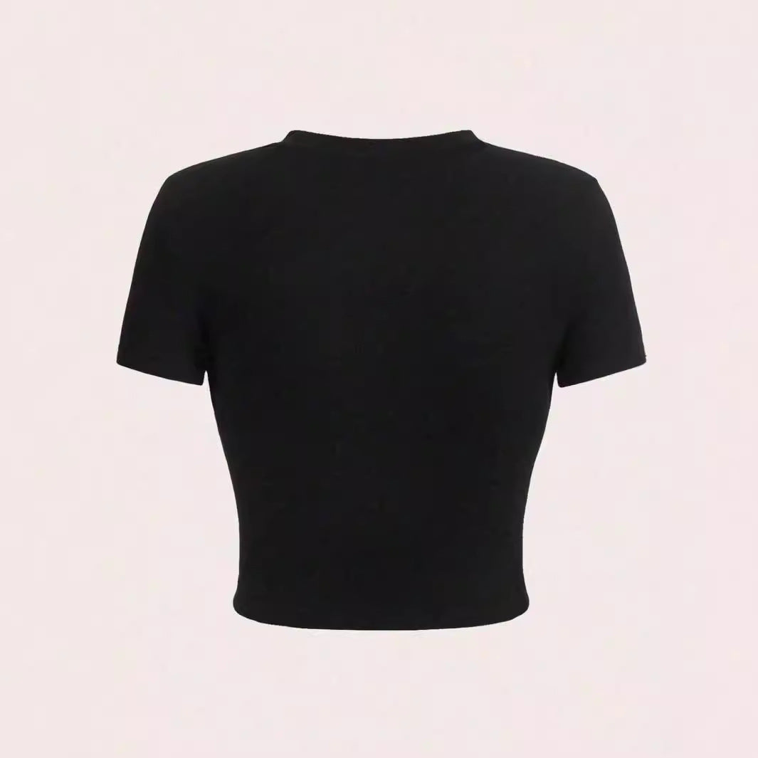 Womens Preppy-Style Bow-Knot Midriff-Baring T-Shirt Top