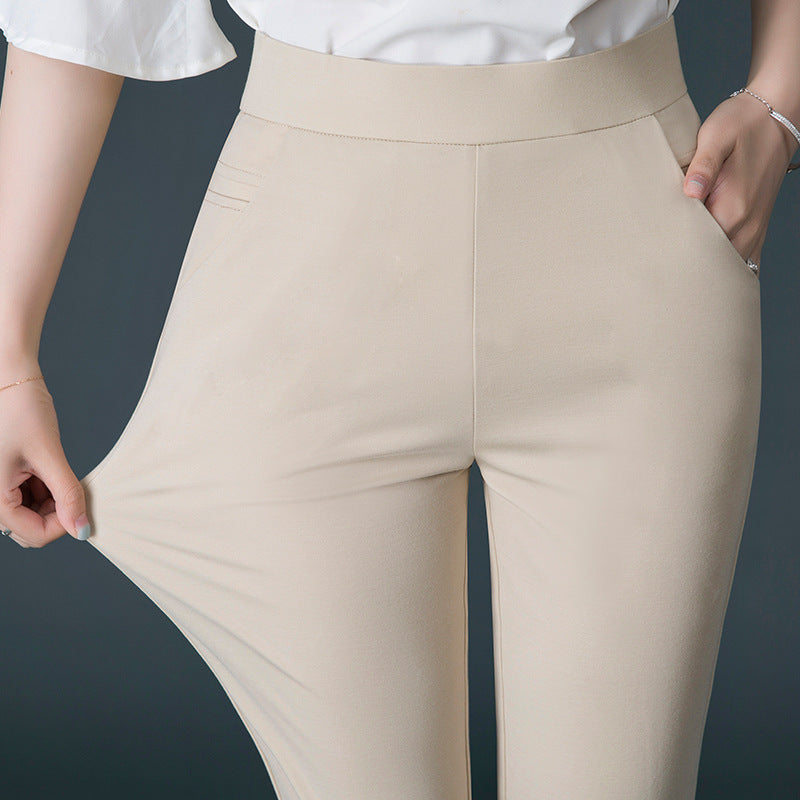 High Waist Slimming Straight Casual Plus Trousers