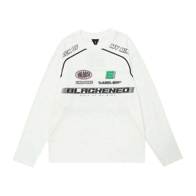 Locomotive Style Printed Loose Round Neck Long Sleeve Sweater