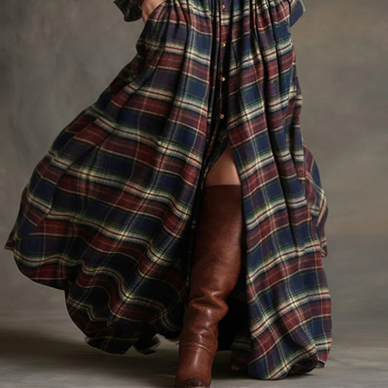 Women's Retro Long-sleeve Shirt Dress