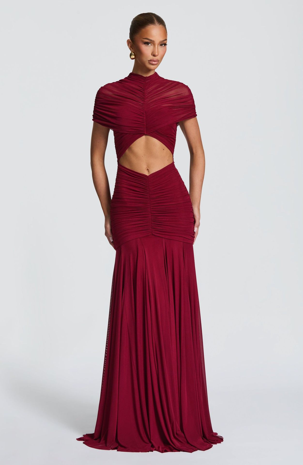 Pleated Cutout Figure-hugging Dress With A High Waist And 3D Detailing
