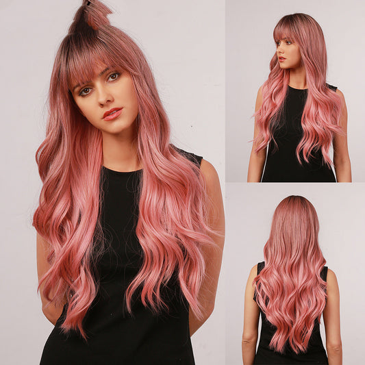 European And American Headgear Waist Long Curly Gradient Big Wave