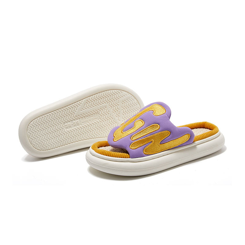 Linen Slippers Women's Men's Face Letter Embroidery