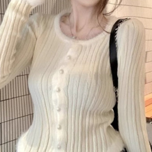 Women's Square Collar Stitching Edging Knitted Cardigan Autumn Winter Coat