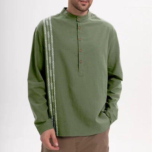 Men's Henry Shirt Printed Long-sleeved T-shirt
