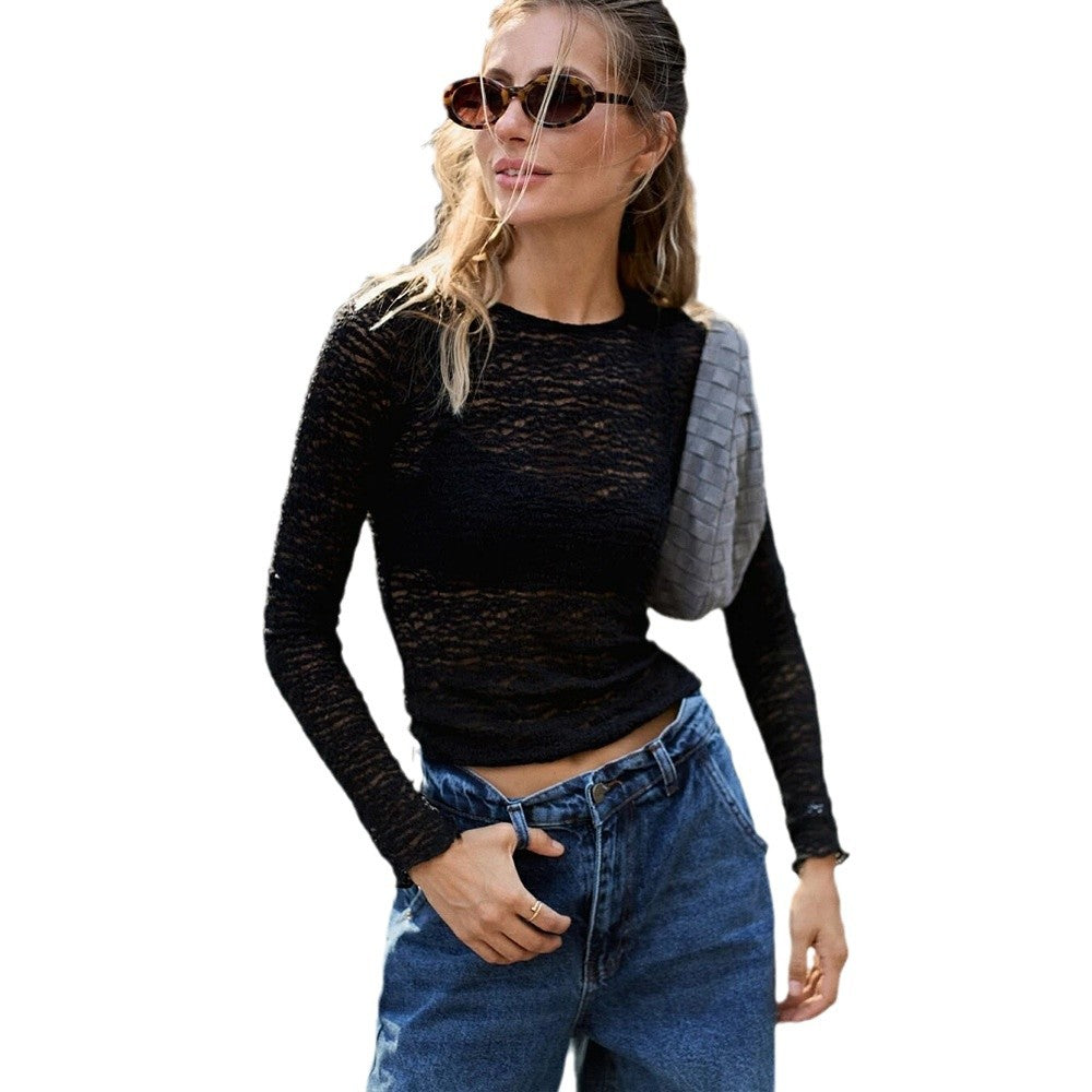 Kvinders nye mode, rundhalset, sexet, gennemsigtig, slim-fit top