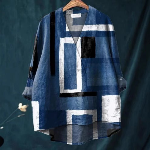 Fashion Digitaltryk Stor Bred V-hals Top
