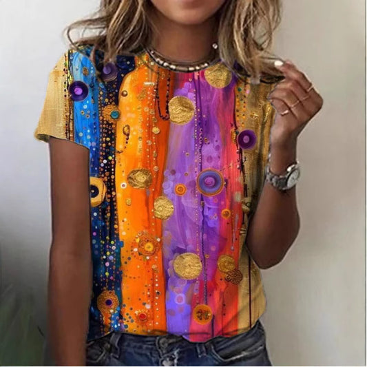 Women's Casual Shading 3D Printed Loose Short Sleeve