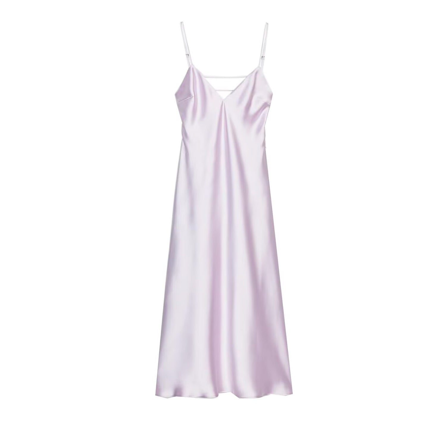 Silk Textured Solid Color Long Suspender Dress