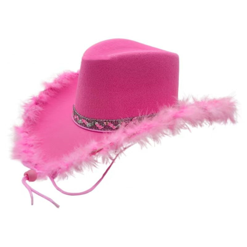 Sequined Ribbon Upturned Eaves Raw Edge Denim Top Hat
