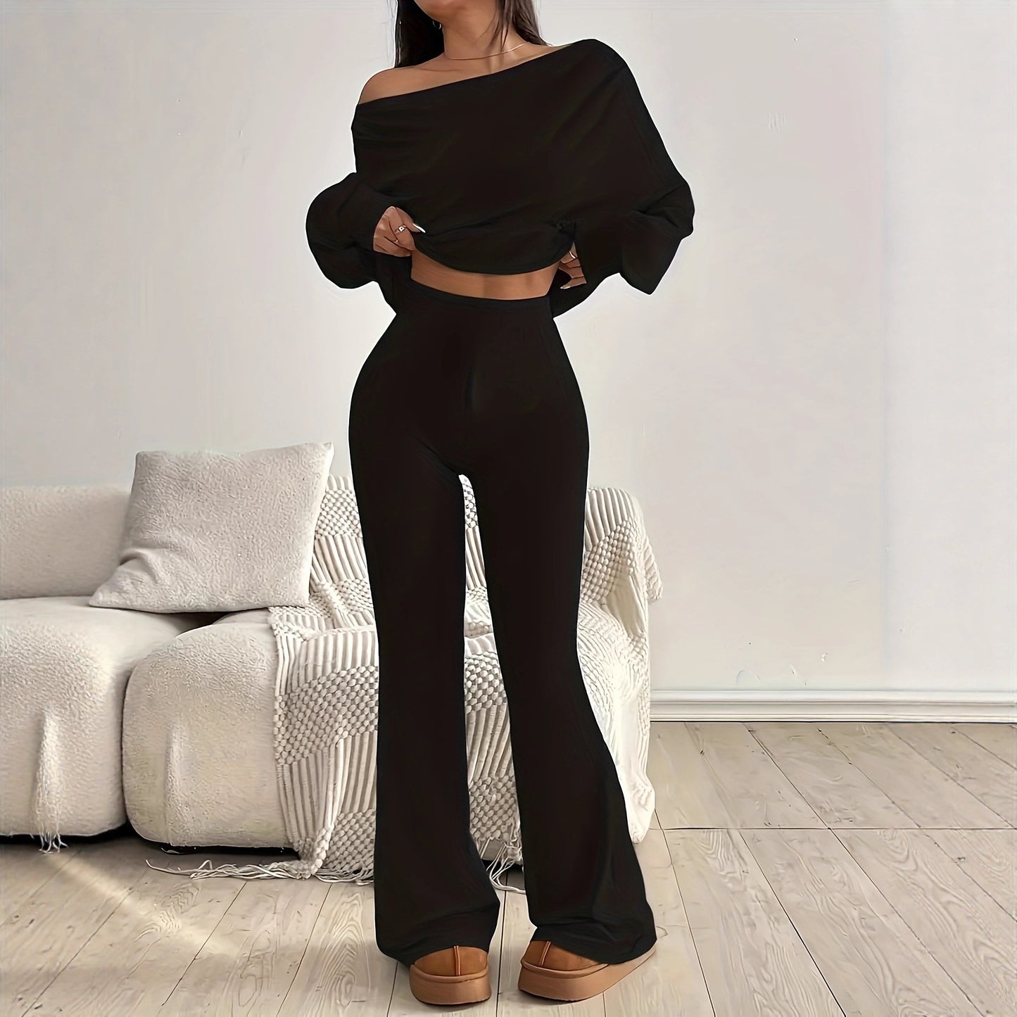 Slanted Shoulder Sporty Casual Fashion Two-piece Design