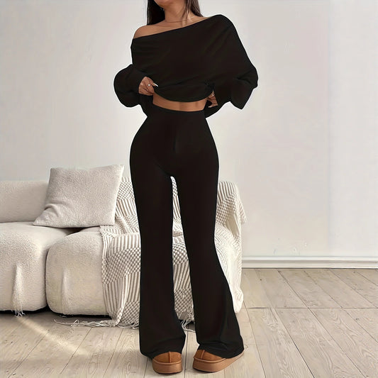 Slanted Shoulder Sporty Casual Fashion Two-piece Design