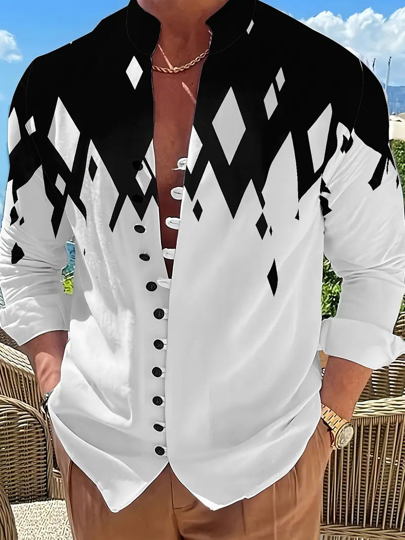 Ancient Ethnic Pattern Fashionable Printed Shirt Cardigan Casual Top