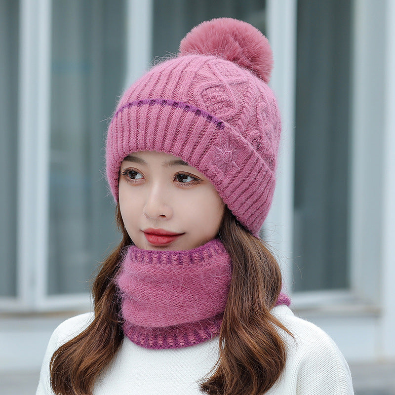 Women's Fashion Embroidered Warm Scarf Sweater Hat Set