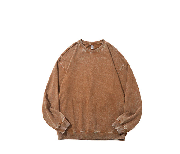 Sweater i vasket bomuld med rund hals og lange ærmer