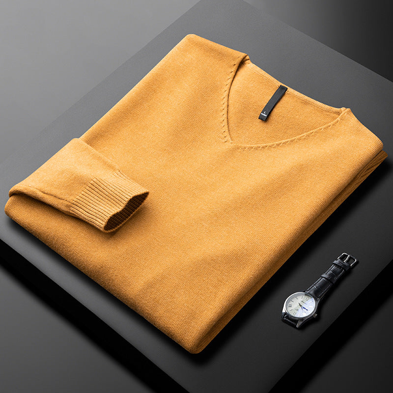 Warm V-neck Sweater Men's Slim Fit Thickened Light Business
