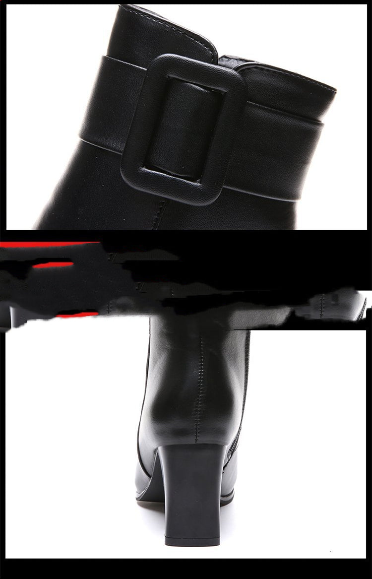 Toe Thick Heel High Heel Belt Buckle Fashion White Martin Boots