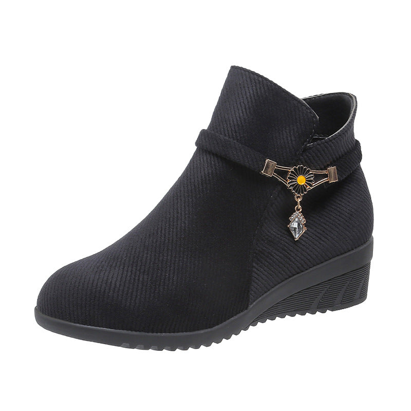 Women's Slope Heel Flat Mother's Cotton Shoes Short Boots
