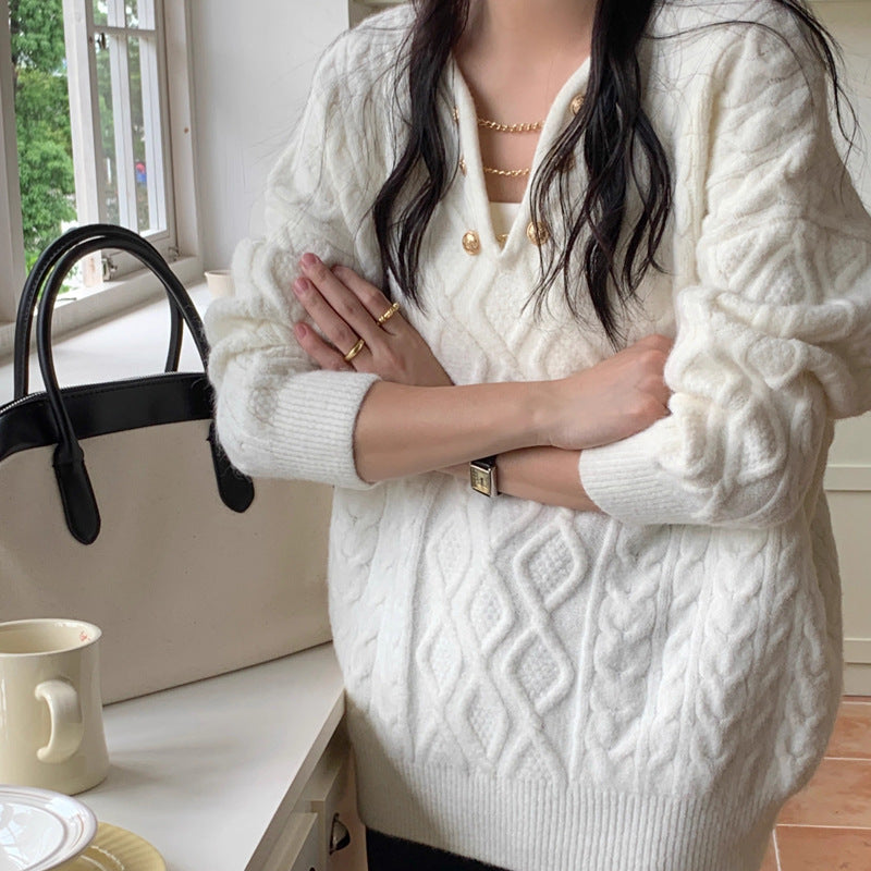 Gentle Elegant Pullover Knitted Top Loose