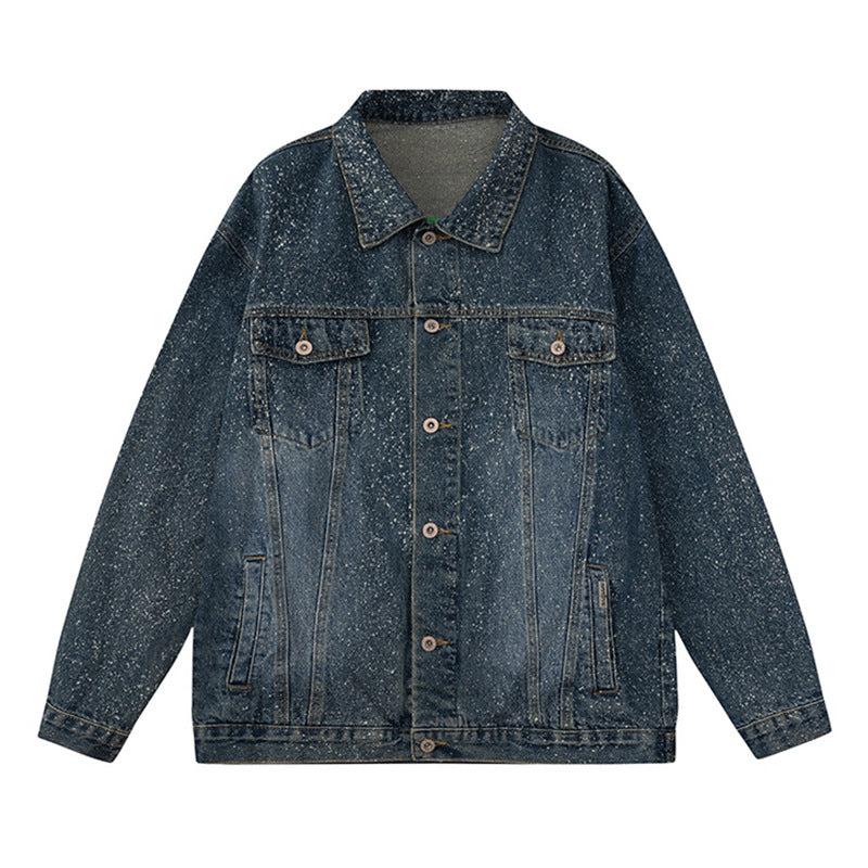 Splash-ink Splash Heavy Industry Washed Silver Hand-painted Denim Coat