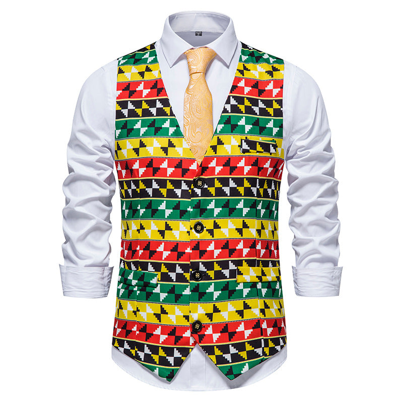 Men's Fashion Casual Patchwork Slim Fit Flower Vest
