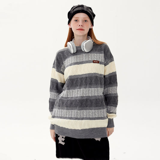 Japanese-style Retro Jacquard Contrast Color Striped Sweater