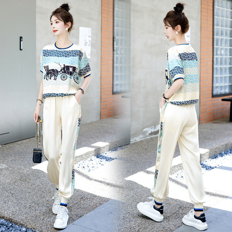 Short Sleeve Ankle Banded Pants Suit