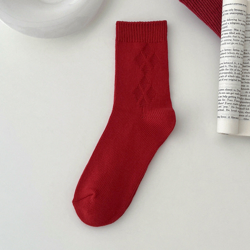 Women's Red Middle Tube Cotton Socks