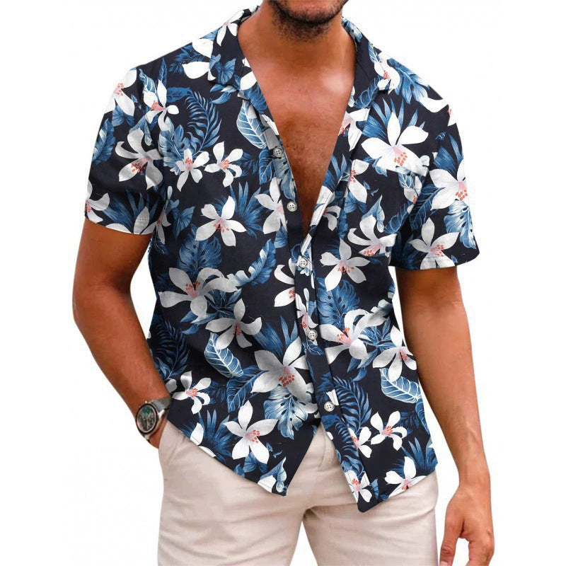Mens 3D Digital print Short sleeve Lapel Shirt