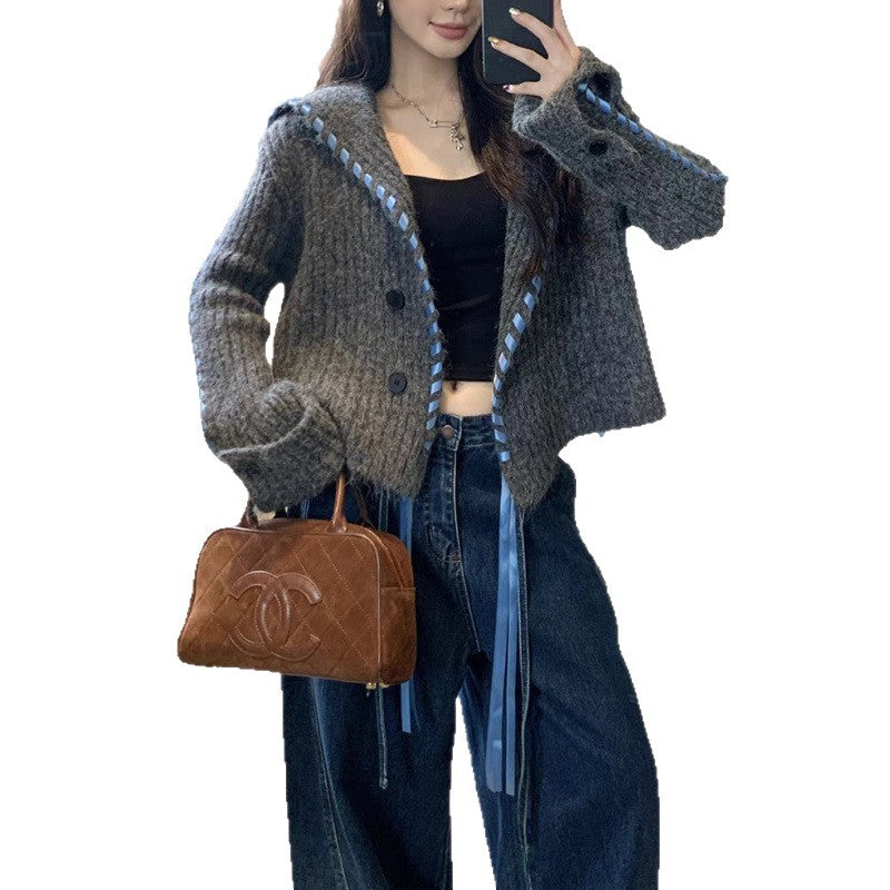 Handmade Ribbon Knitted Cardigan Coat For Women