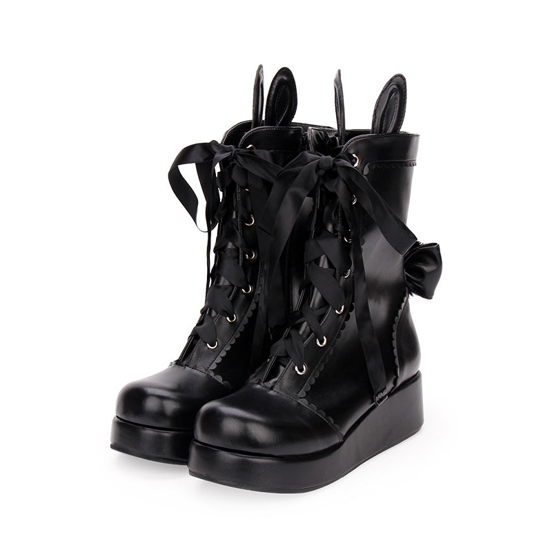 Japanese Winter New LOLITA Ribbon Mid-tube Boots