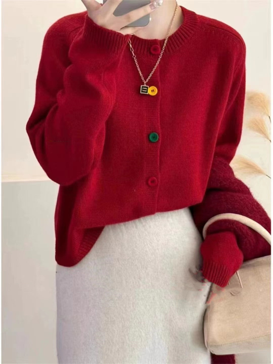 Korean-style Age-reducing Rainbow Single-breasted Round Neck