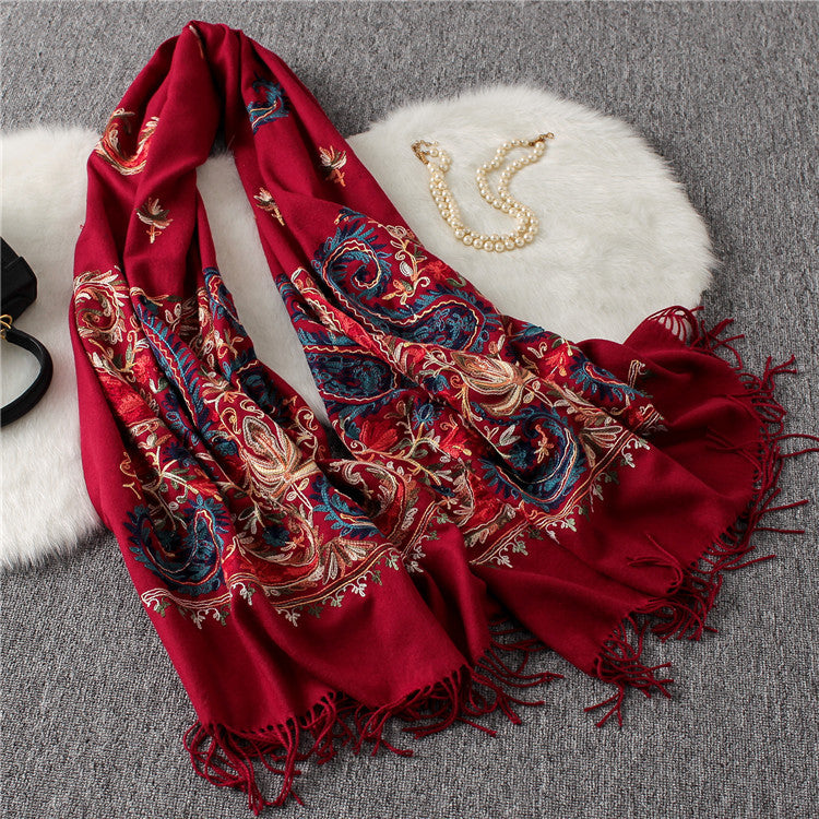 Fashion Embroidered Shawl Warm Thick Women
