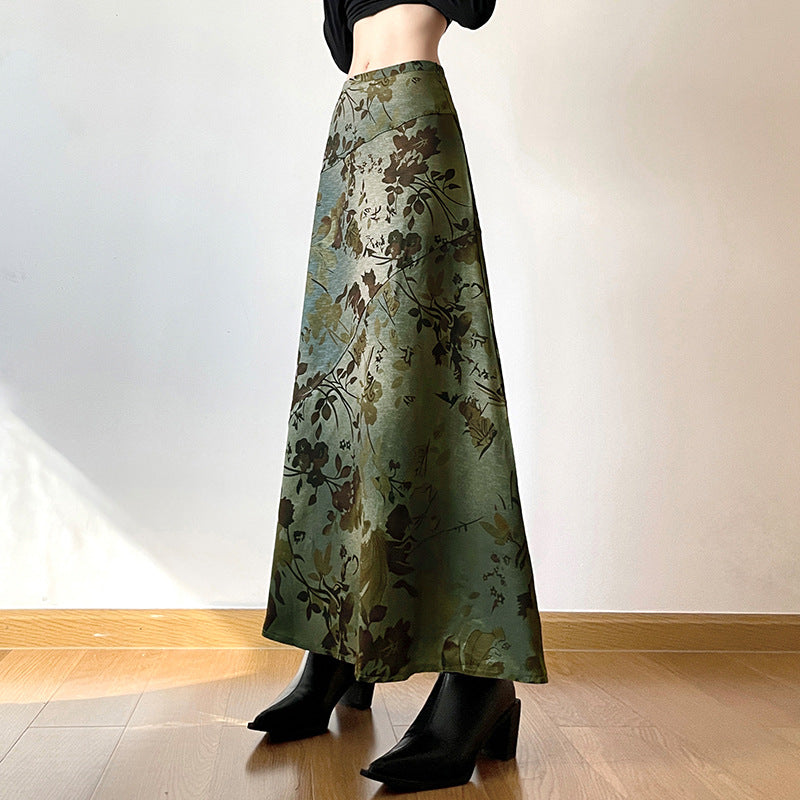 Retro Deciduous Printing Irregular Split Design Skirt