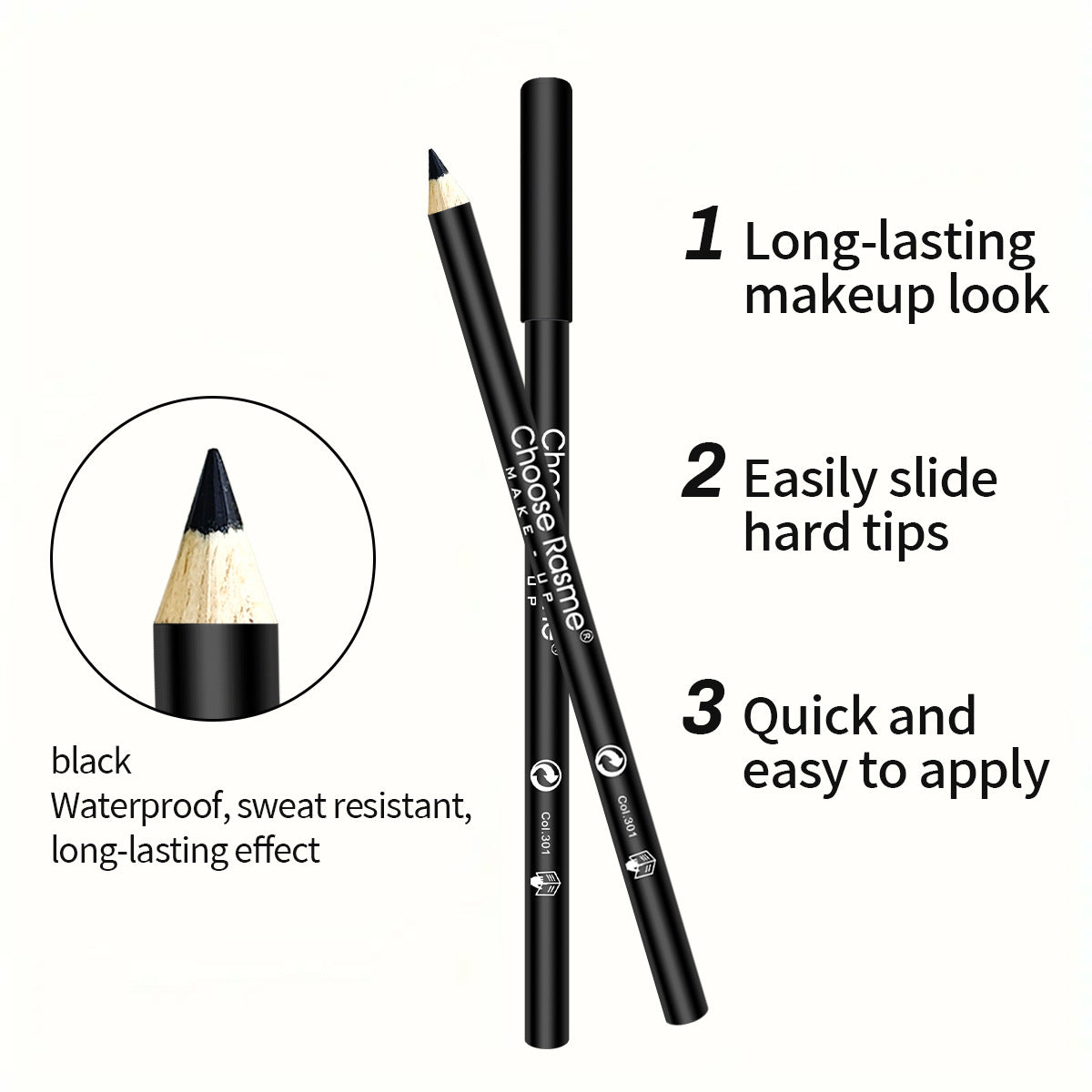 Black Wooden-rod Eyelinersmooth Intensely Pigmented Ultra-fine Long-lasting Waterproof And Sweatproof