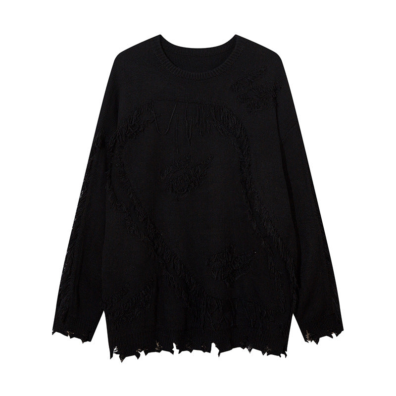 Heavy Industry Ripped Cat Beard Sweater Round Neck Sweater